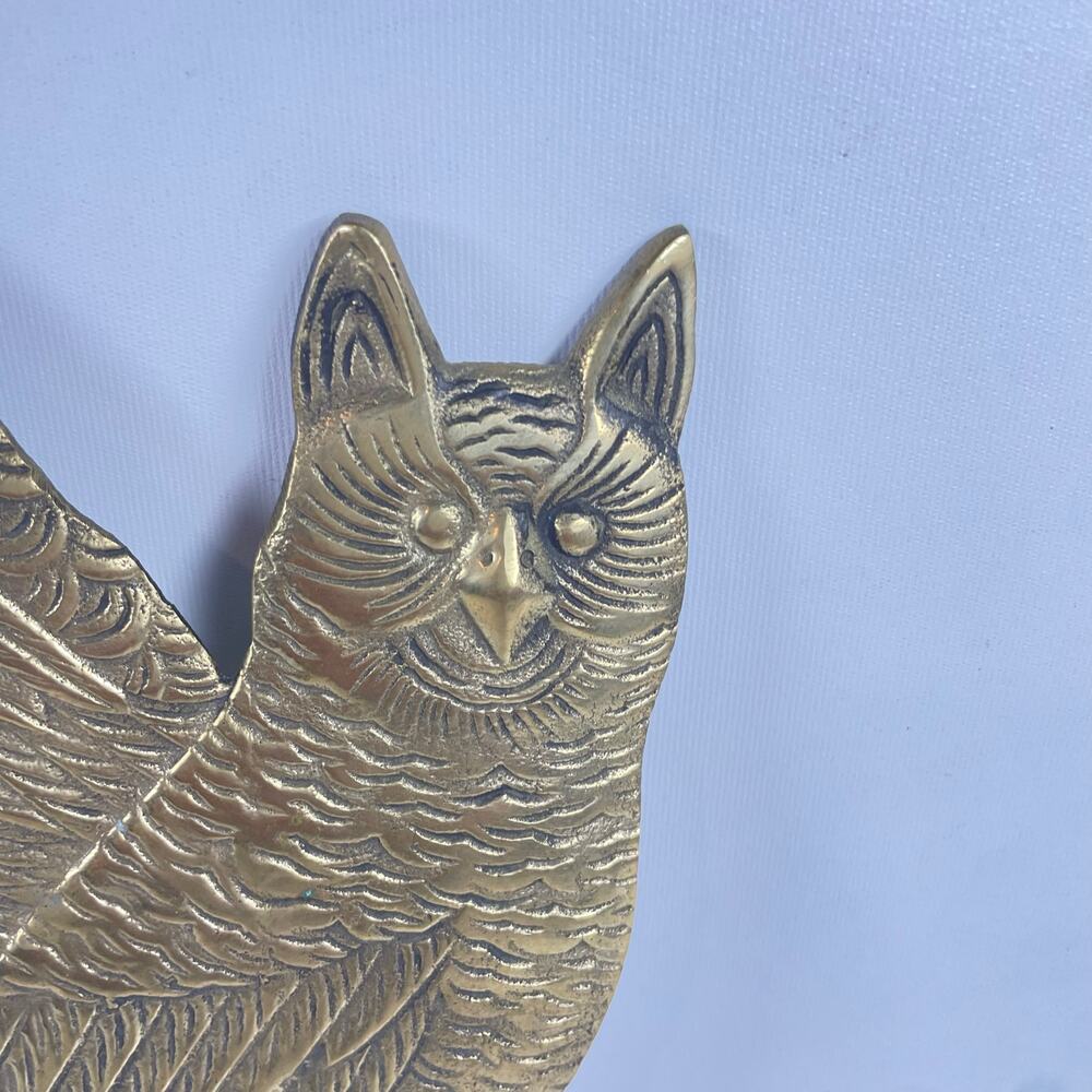 Vtg midcentury modern MCM flat solid brass owls perched on branch decor 10.5x5.5 - Picture 3 of 7